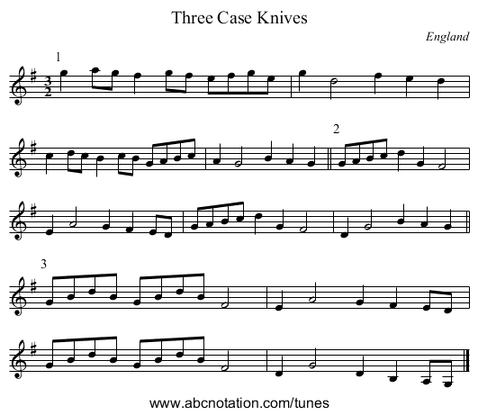 Three Case Knives - staff notation