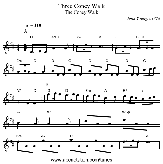 Three Coney Walk - staff notation