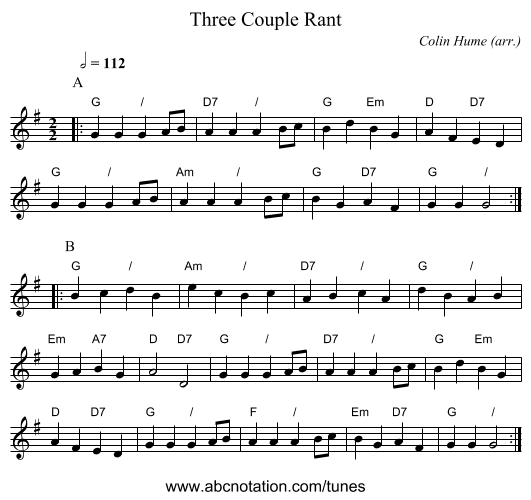 Three Couple Rant - staff notation
