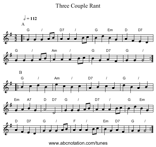 Three Couple Rant - staff notation