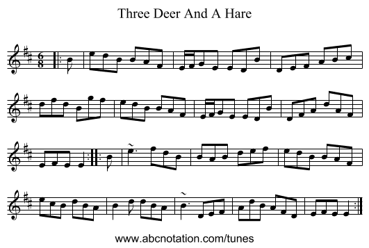 Three Deer And A Hare - staff notation