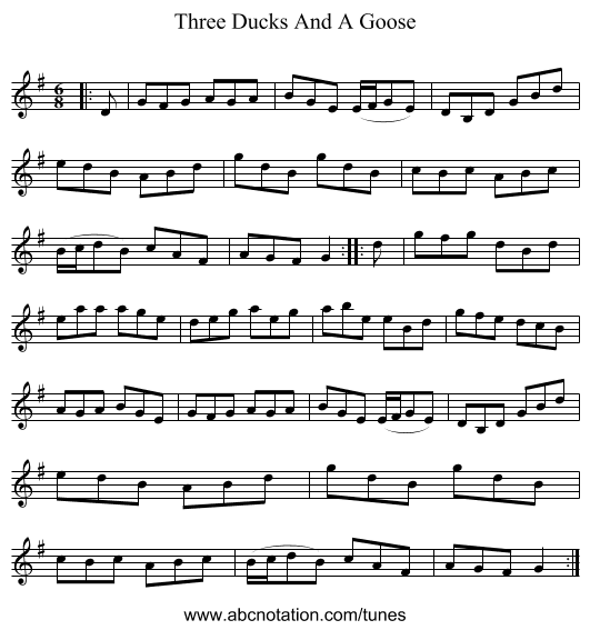 Three Ducks And A Goose - staff notation