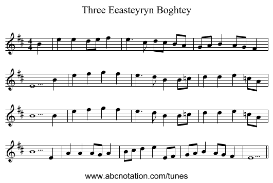 Three Eeasteyryn Boghtey - staff notation