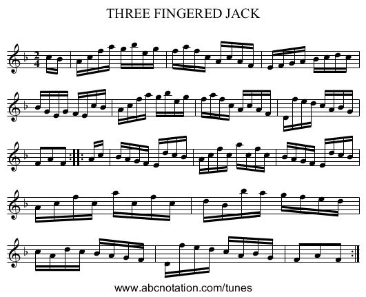 THREE FINGERED JACK - staff notation