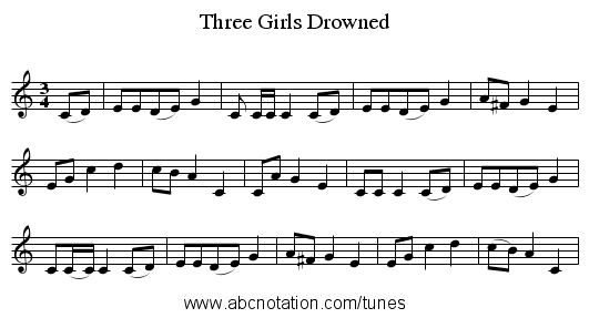 Three Girls Drowned - staff notation