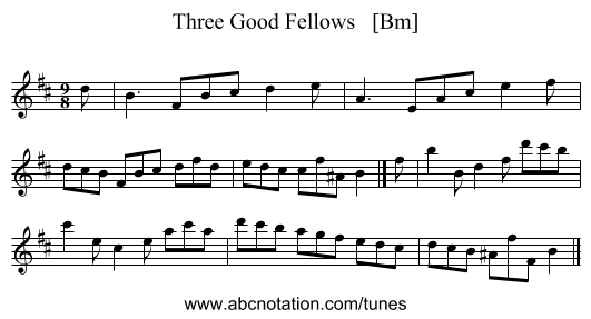 Three Good Fellows   [Bm] - staff notation