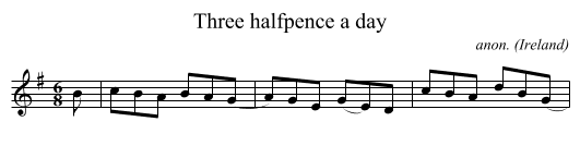 Three halfpence a day - staff notation