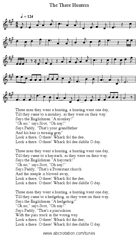 Three Hunters, The - staff notation