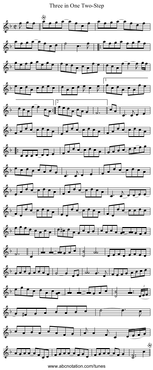Three in One Two-Step - staff notation