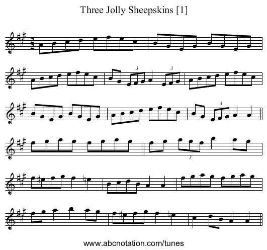 Three Jolly Sheepskins [1] - staff notation