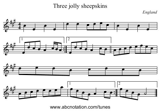 Three jolly sheepskins - staff notation