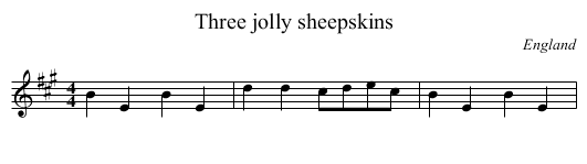 Three jolly sheepskins - staff notation