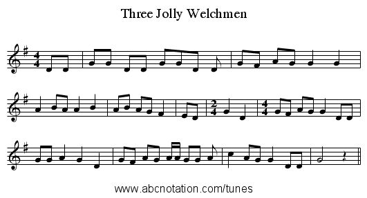 Three Jolly Welchmen - staff notation