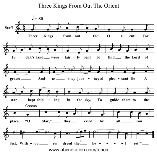 Three Kings From Out The Orient - staff notation