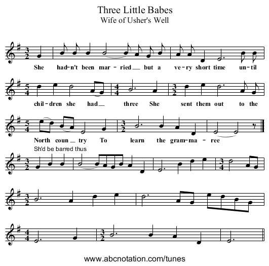 Three Little Babes - staff notation