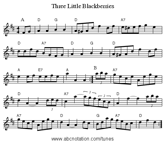 Three Little Blackberries - staff notation