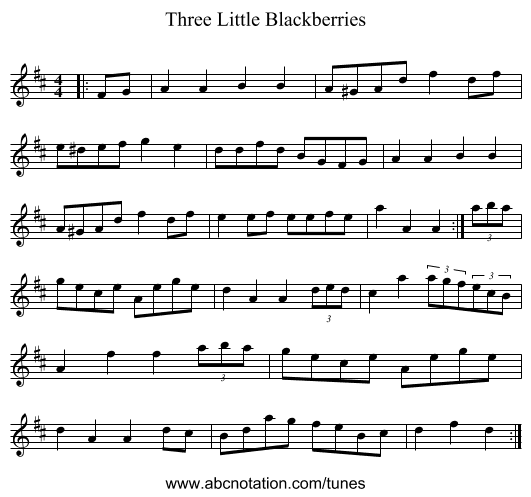 Three Little Blackberries - staff notation