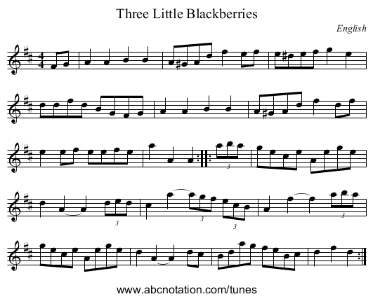 Three Little Blackberries - staff notation