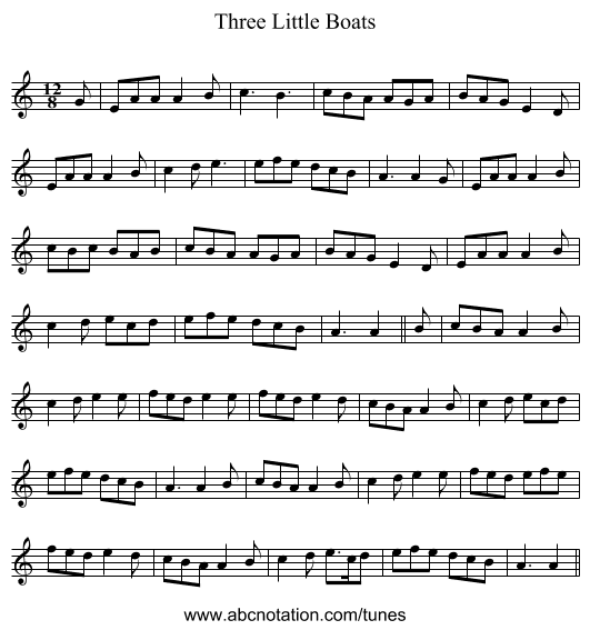 Three Little Boats - staff notation