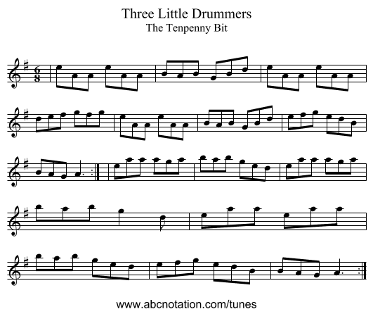 Three Little Drummers - staff notation