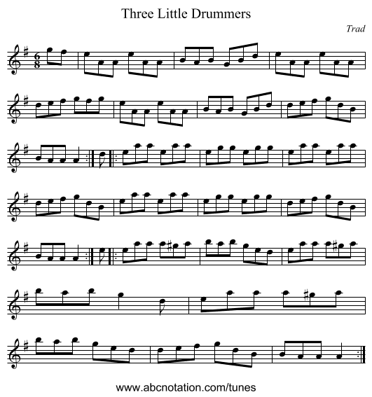 Three Little Drummers - staff notation