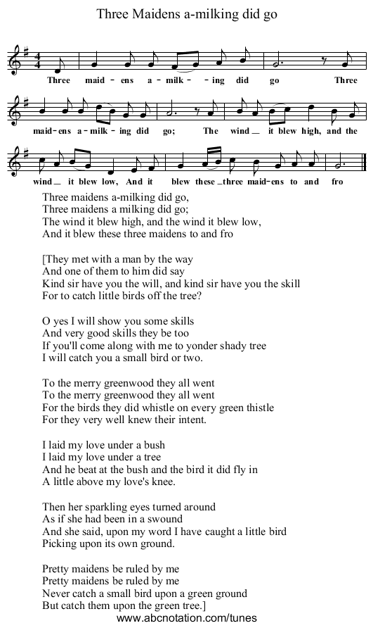 Three Maidens a-milking did go - staff notation