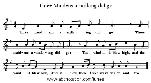 Three Maidens a-milking did go - staff notation