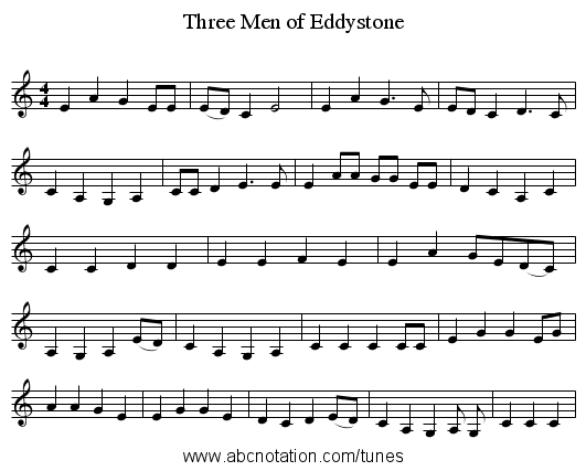Three Men of Eddystone - staff notation