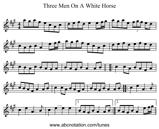 Three Men On A White Horse - staff notation