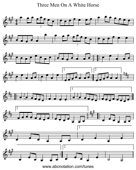 Three Men On A White Horse - staff notation