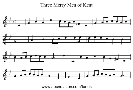 Three Merry Men of Kent - staff notation