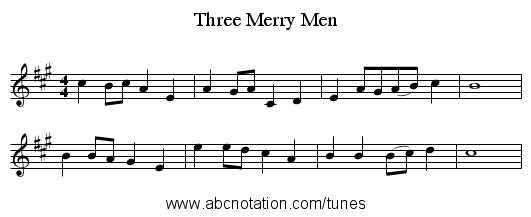Three Merry Men - staff notation