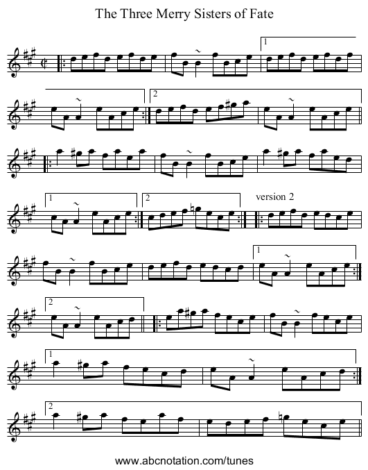 Three Merry Sisters of Fate, The - staff notation