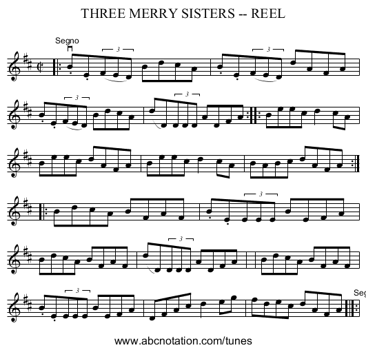 THREE MERRY SISTERS -- REEL - staff notation