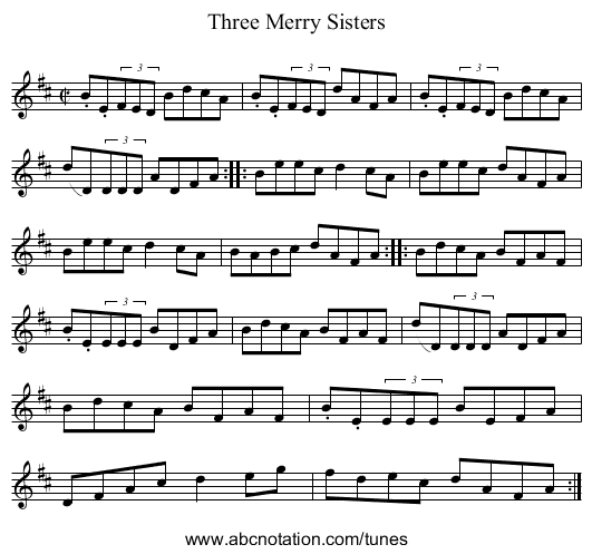 Three Merry Sisters - staff notation