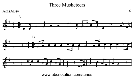 Three Musketeers - staff notation