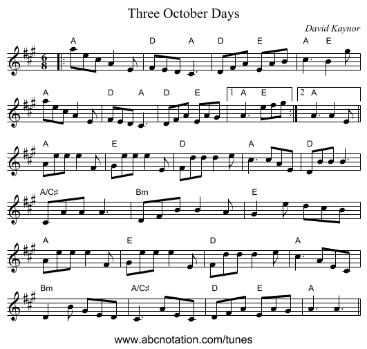 Three October Days - staff notation