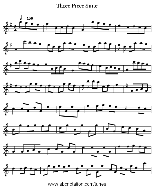 Three Piece Suite - staff notation