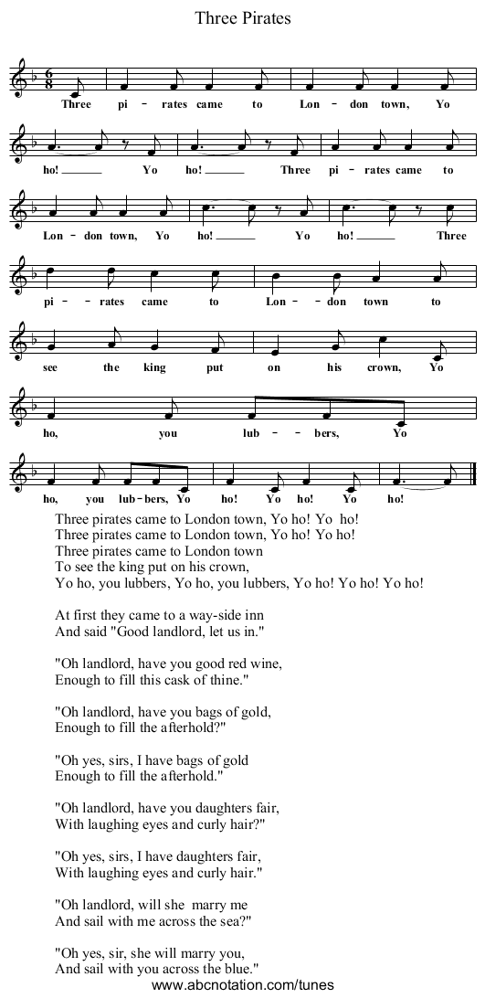 Three Pirates - staff notation