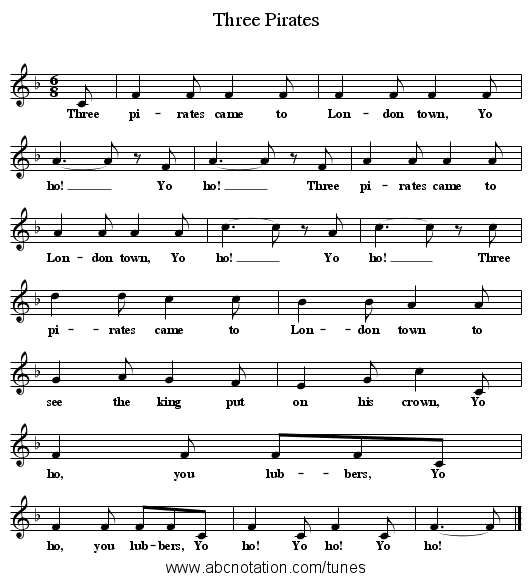 Three Pirates - staff notation