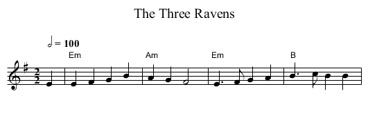 Three Ravens, The - staff notation