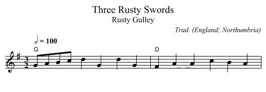 Three Rusty Swords - staff notation