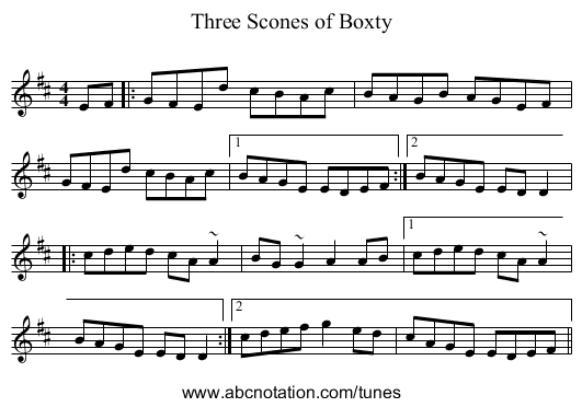 Three Scones of Boxty - staff notation