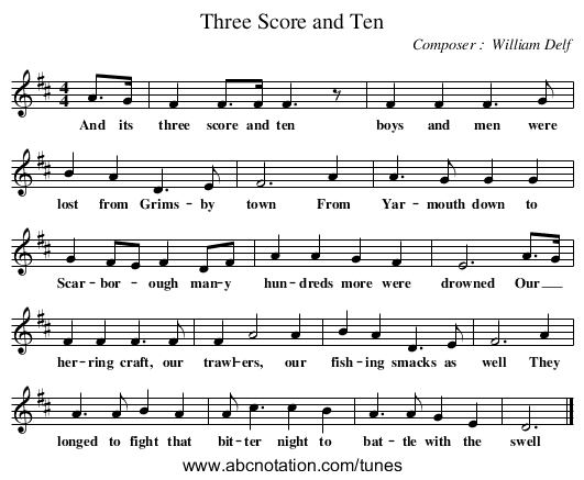 Three Score and Ten - staff notation
