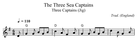 Three Sea Captains, The - staff notation