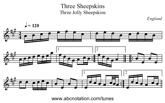 Three Sheepskins - staff notation