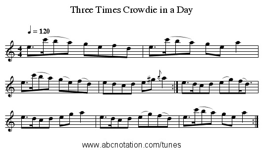 Three Times Crowdie in a Day - staff notation