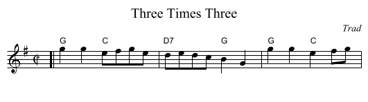 Three Times Three - staff notation