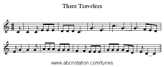 Three Travelers - staff notation