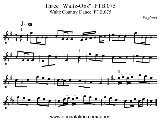 Three Waltz-Ons. FTB.075 - staff notation